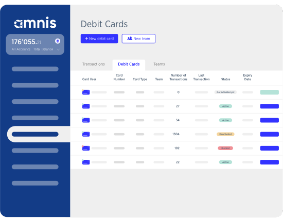 Real-time amnis debit card dashboard