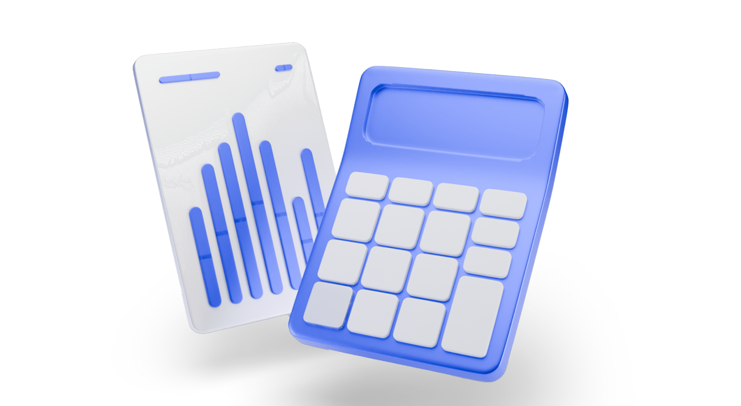 3D illustration of a blue calculator icon next to a chart representing finance or accounting
